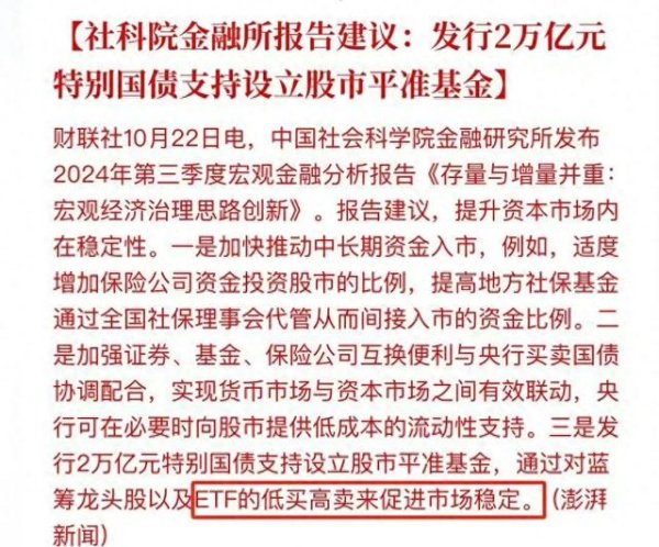 配资炒股是什么 重磅! 社科院金融所建议发行2万亿元特别国债支持设立股市平准基金